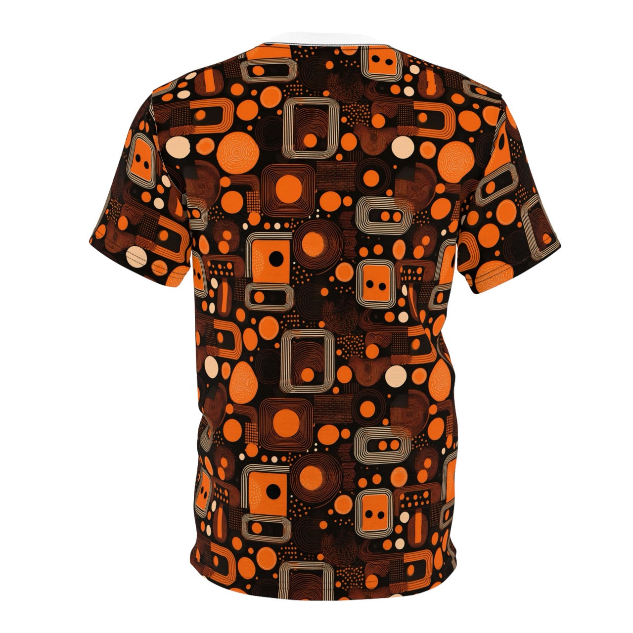 Orange Orbit Dynamics Men's T-Shirt – Retro-Futuristic Geometric Print for Bold Statement Style