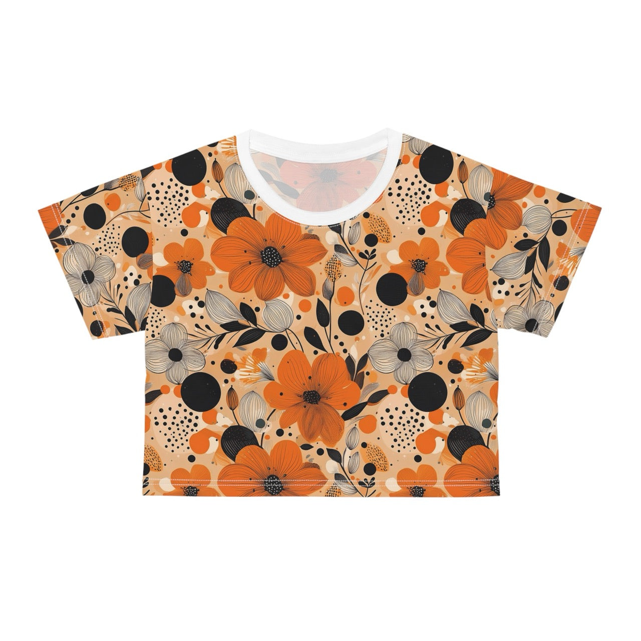 Autumn Glow Blossoms Crop Tee – Stylish Floral Print Top for Effortless Chic