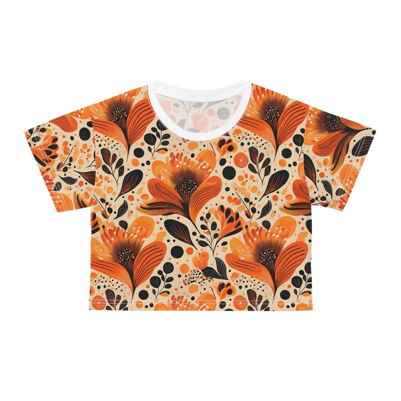 Sunlit Blooms Symphony Crop Tee – Radiant Floral Print Top for Effortless Chic