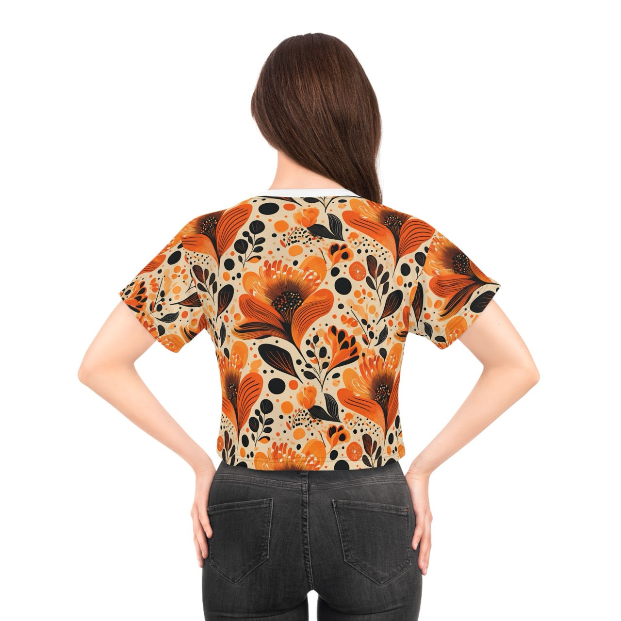 Sunlit Blooms Symphony Crop Tee – Radiant Floral Print Top for Effortless Chic