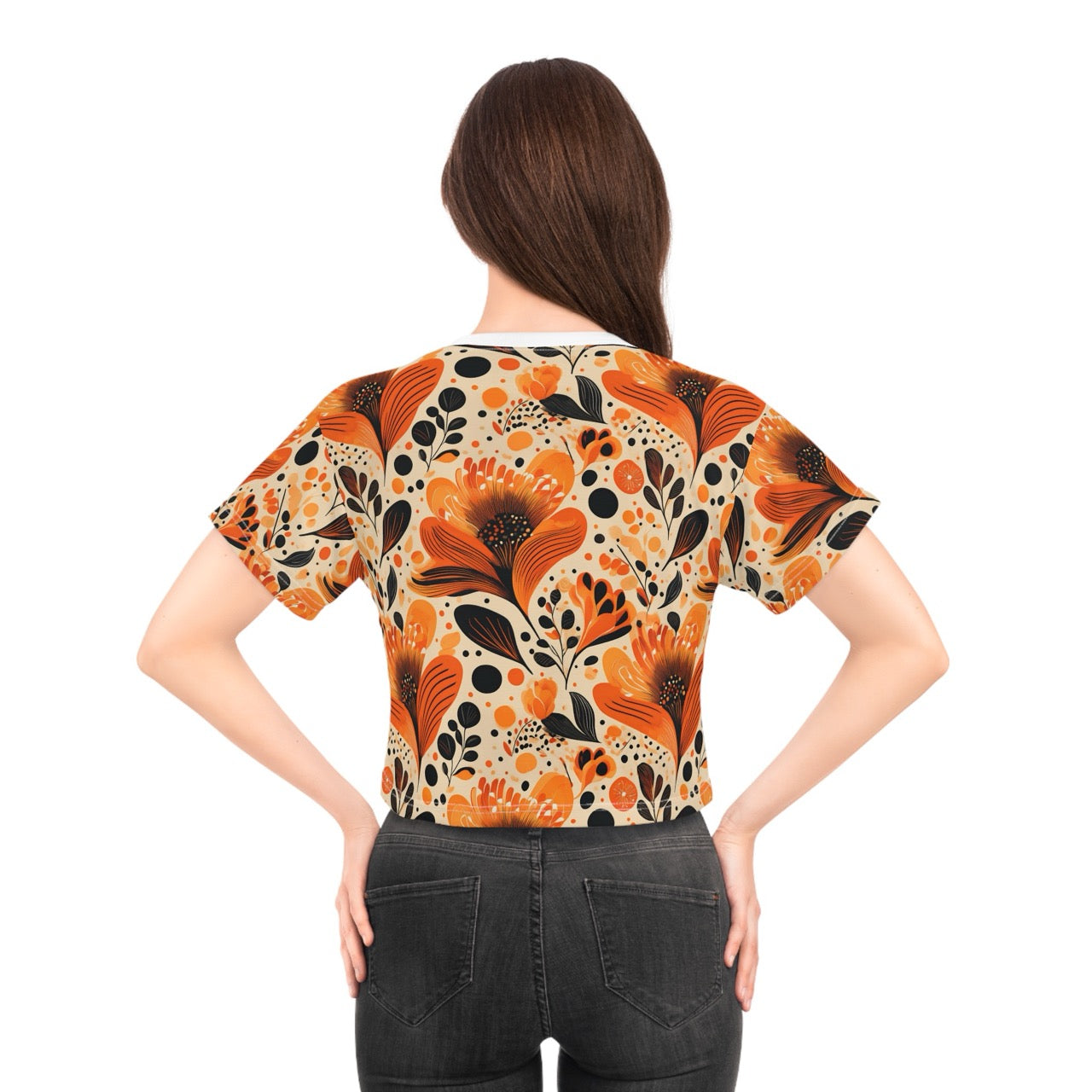 Sunlit Blooms Symphony Crop Tee – Radiant Floral Print Top for Effortless Chic