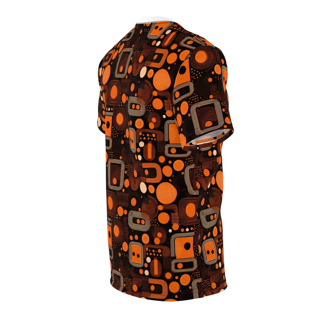 Orange Orbit Dynamics Men's T-Shirt – Retro-Futuristic Geometric Print for Bold Statement Style