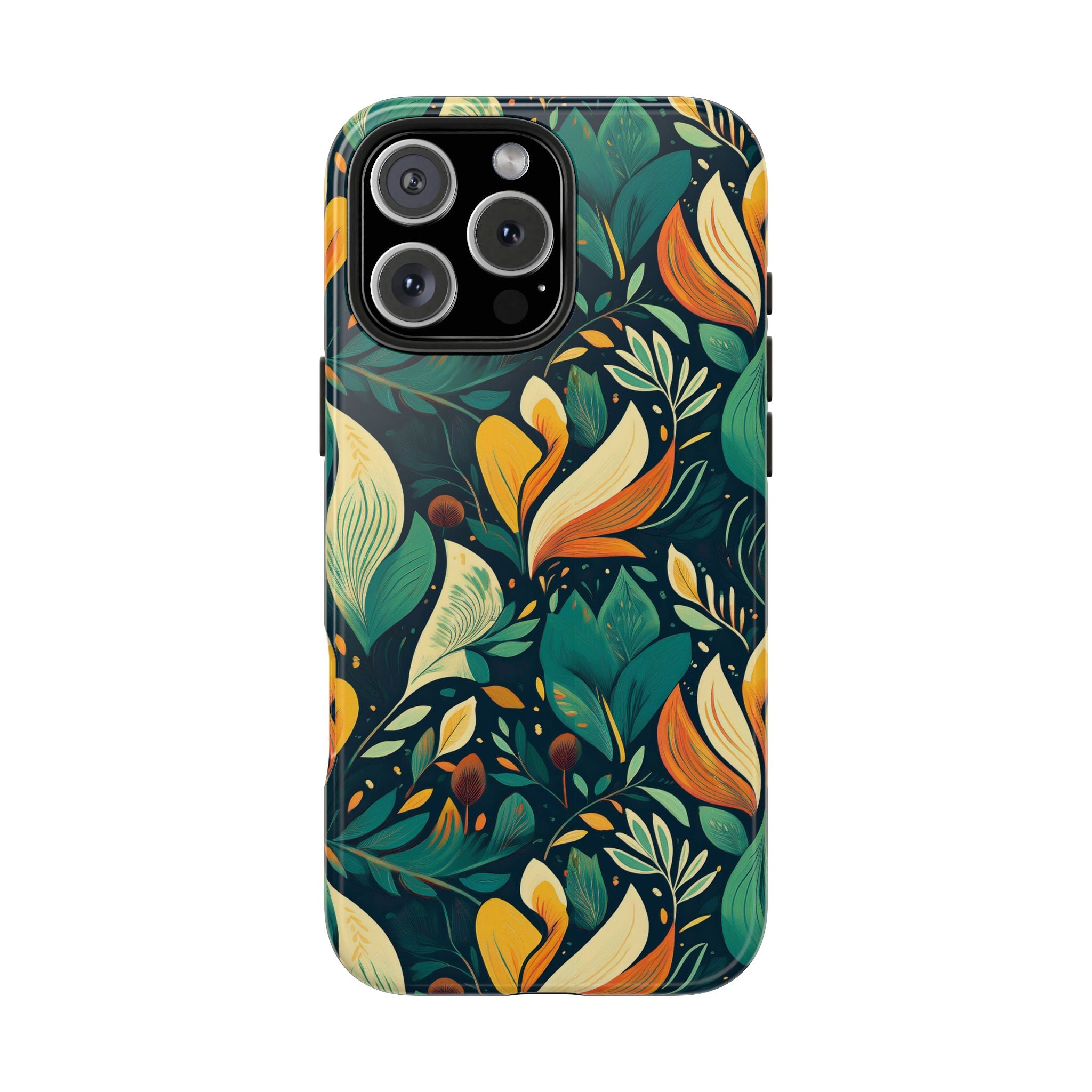 Vibrant Harmony Leaves iPhone Tough Phone Cases – Superior Protection, Shock Dispersion & Wireless Charging Compatible