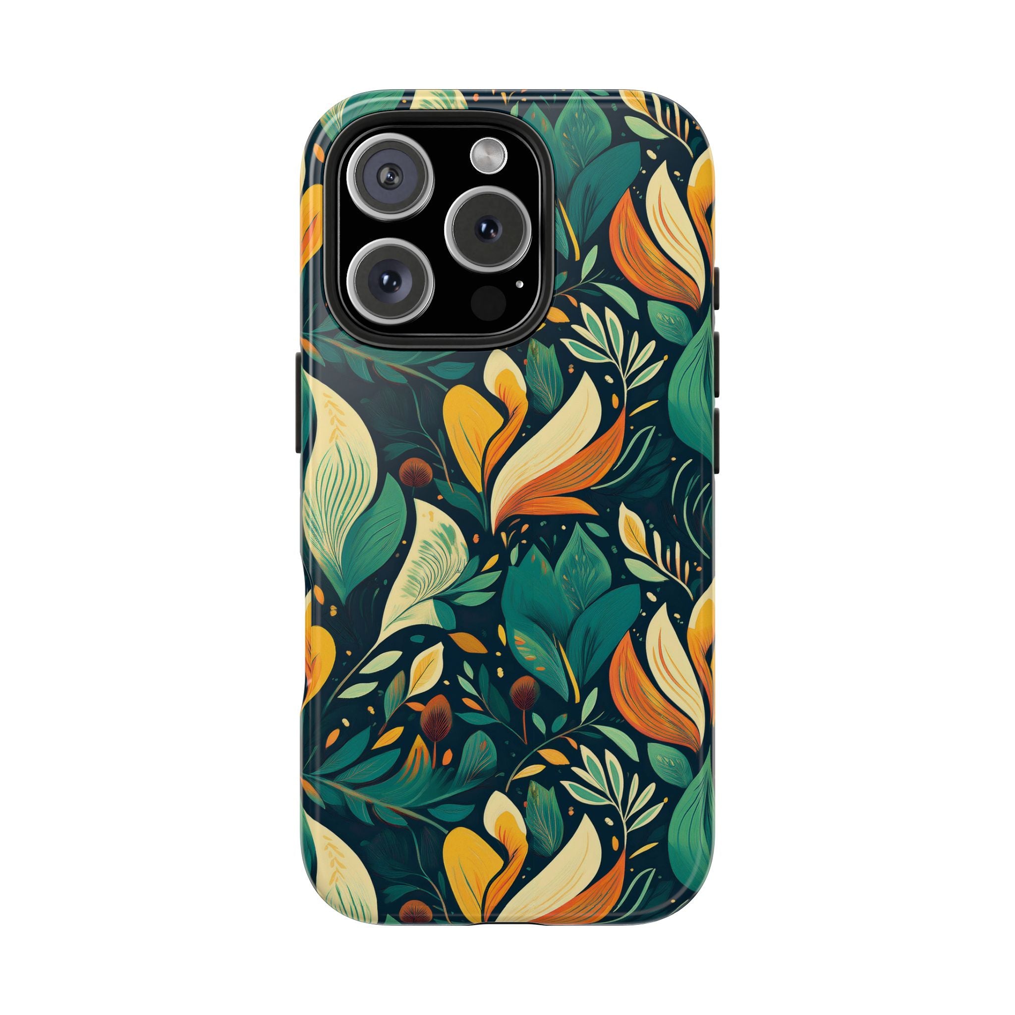 Vibrant Harmony Leaves iPhone Tough Phone Cases – Superior Protection, Shock Dispersion & Wireless Charging Compatible