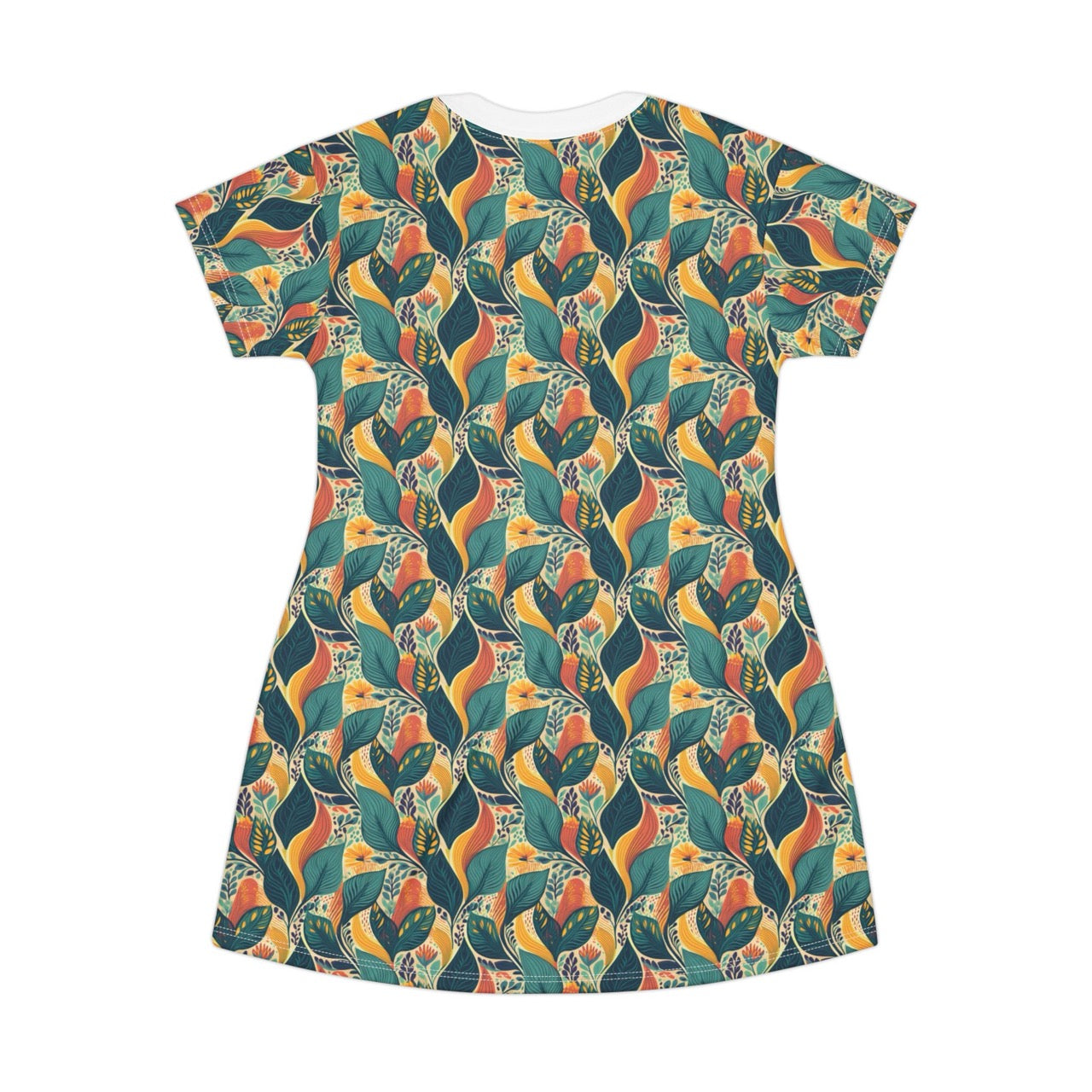 Autumn Symphony Botanicals T-Shirt Dress – Elegant Fall-Inspired Floral Print Dress
