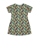 Autumn Symphony Botanicals T-Shirt Dress – Elegant Fall-Inspired Floral Print Dress