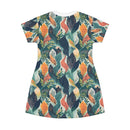 Tropical Twilight Elegance T-Shirt Dress – Enchanting Botanical Print Dress for Effortless Chic