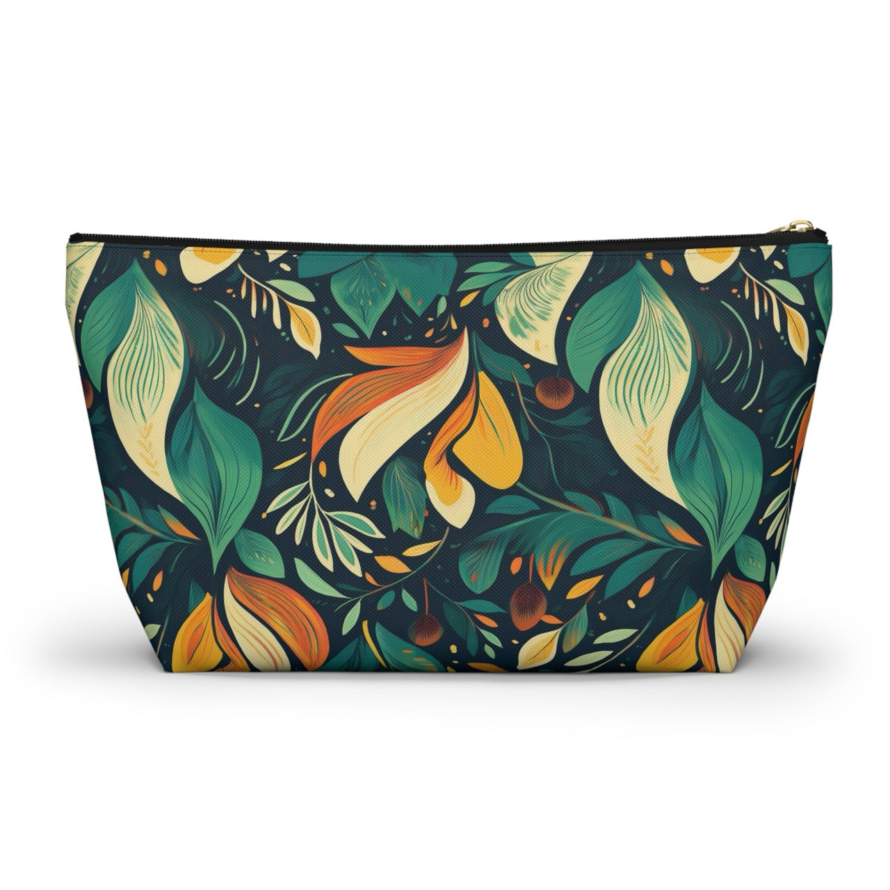 Vibrant Harmony Leaves T-bottom Accessory Pouch – Bold Botanical Print Organizer for Everyday Essentials