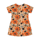 Autumn Glow Blossoms T-Shirt Dress – Cozy & Stylish Floral Print Dress for Effortless Elegance