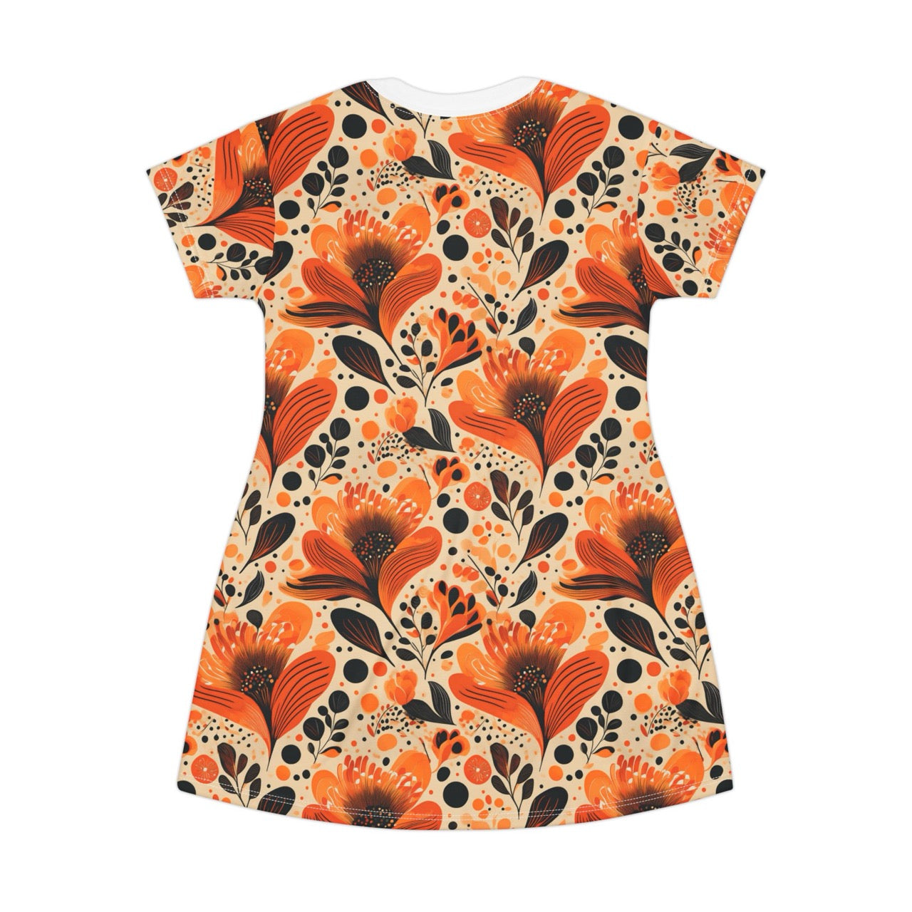 Sunlit Blooms Symphony T-Shirt Dress – Radiant Floral Print Dress for Effortless Elegance