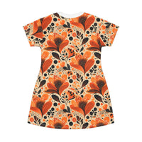Sunlit Blooms Symphony T-Shirt Dress – Radiant Floral Print Dress for Effortless Elegance