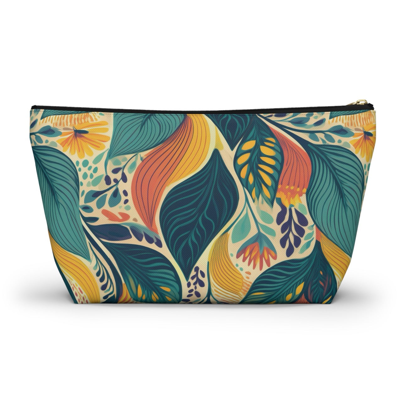 Autumn Symphony Botanicals T-bottom Accessory Pouch – Elegant Seasonal Foliage Organizer for Everyday Use