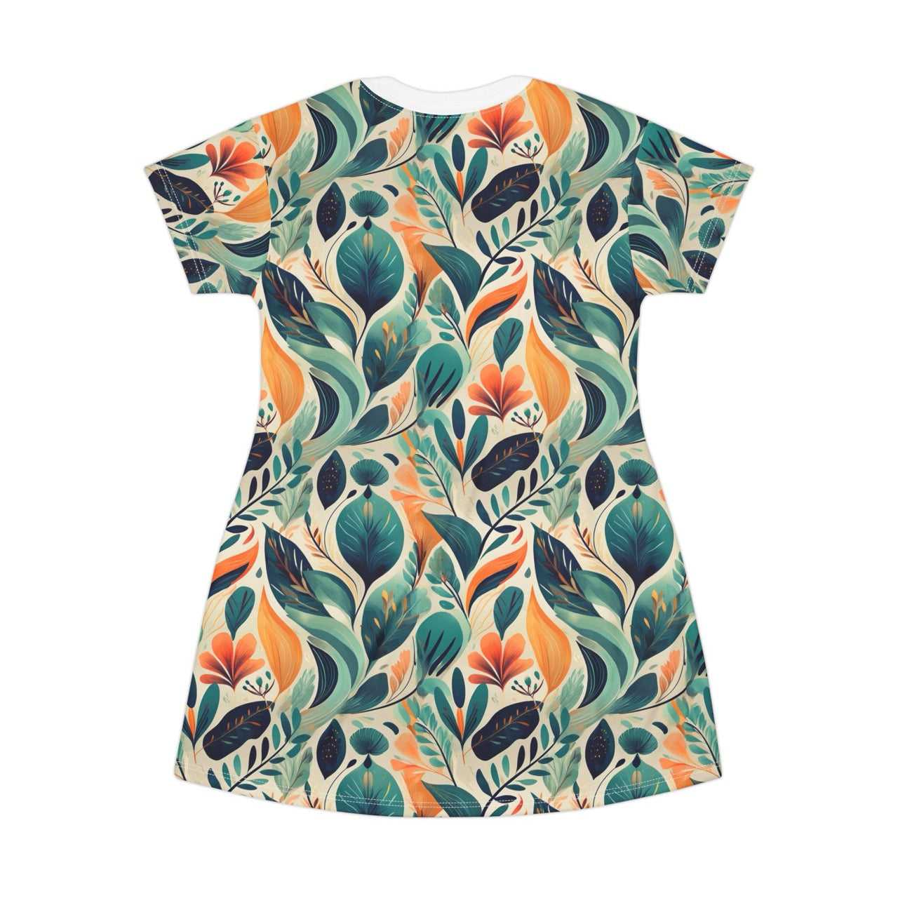Floral Harmony Cascade T-Shirt Dress – Elegant Botanical Print Dress for Effortless Style