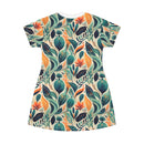 Floral Harmony Cascade T-Shirt Dress – Elegant Botanical Print Dress for Effortless Style