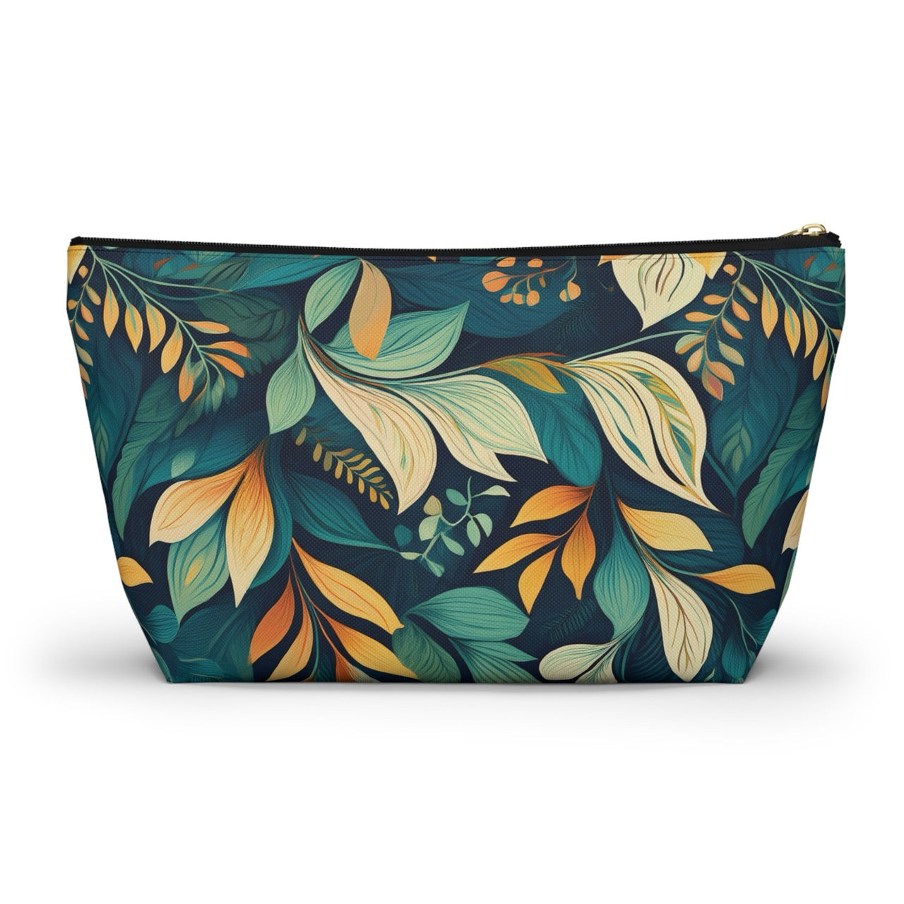 Golden Hour Foliage T-bottom Accessory Pouch – Elegant Botanical Print Organizer for Everyday Use