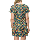 Autumn Symphony Botanicals T-Shirt Dress – Elegant Fall-Inspired Floral Print Dress