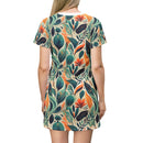 Floral Harmony Cascade T-Shirt Dress – Elegant Botanical Print Dress for Effortless Style