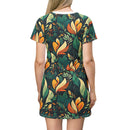 Vibrant Harmony Leaves T-Shirt Dress – Bold Botanical Print Dress for Effortless Elegance
