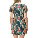 Tropical Twilight Elegance T-Shirt Dress – Enchanting Botanical Print Dress for Effortless Chic