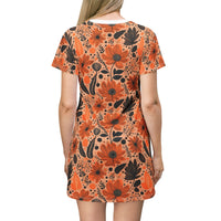 Bold Harvest Blooms T-Shirt Dress – Chic Autumn Floral Print Dress for Effortless Style