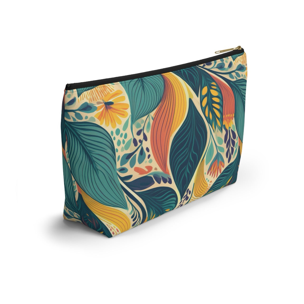 Autumn Symphony Botanicals T-bottom Accessory Pouch – Elegant Seasonal Foliage Organizer for Everyday Use