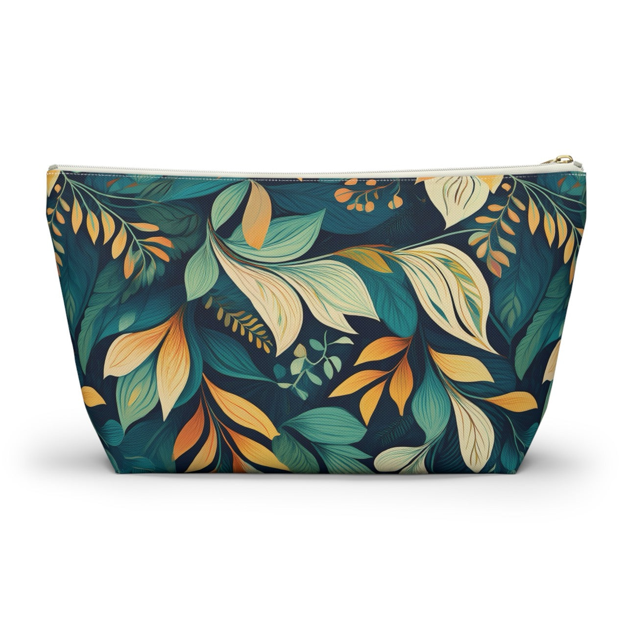 Golden Hour Foliage T-bottom Accessory Pouch – Elegant Botanical Print Organizer for Everyday Use