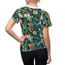 Golden Hour Foliage Women's T-Shirt – Elegant Botanical Print Tee for Effortless Chic