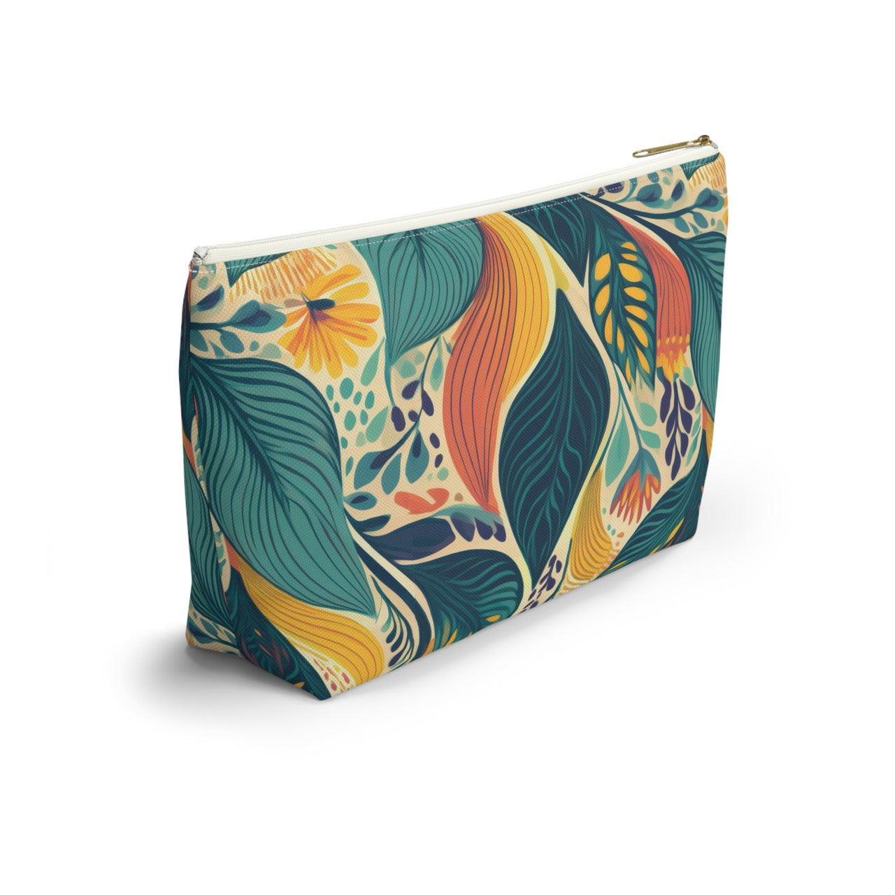 Autumn Symphony Botanicals T-bottom Accessory Pouch – Elegant Seasonal Foliage Organizer for Everyday Use