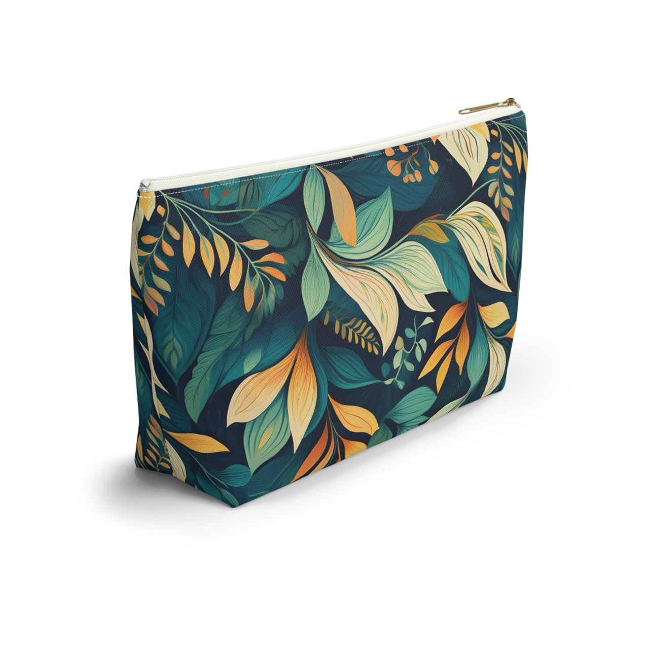 Golden Hour Foliage T-bottom Accessory Pouch – Elegant Botanical Print Organizer for Everyday Use