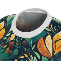 Vibrant Harmony Leaves Women's T-Shirt – Nature-Inspired Botanical Print for Effortless Elegance