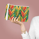Verdant Fire Cascade Clutch Bag – Vibrant Saffiano Vegan Leather