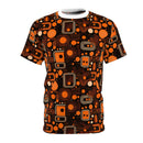 Orange Orbit Dynamics Men's T-Shirt – Retro-Futuristic Geometric Print for Bold Statement Style