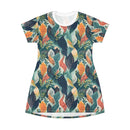 Tropical Twilight Elegance T-Shirt Dress – Enchanting Botanical Print Dress for Effortless Chic