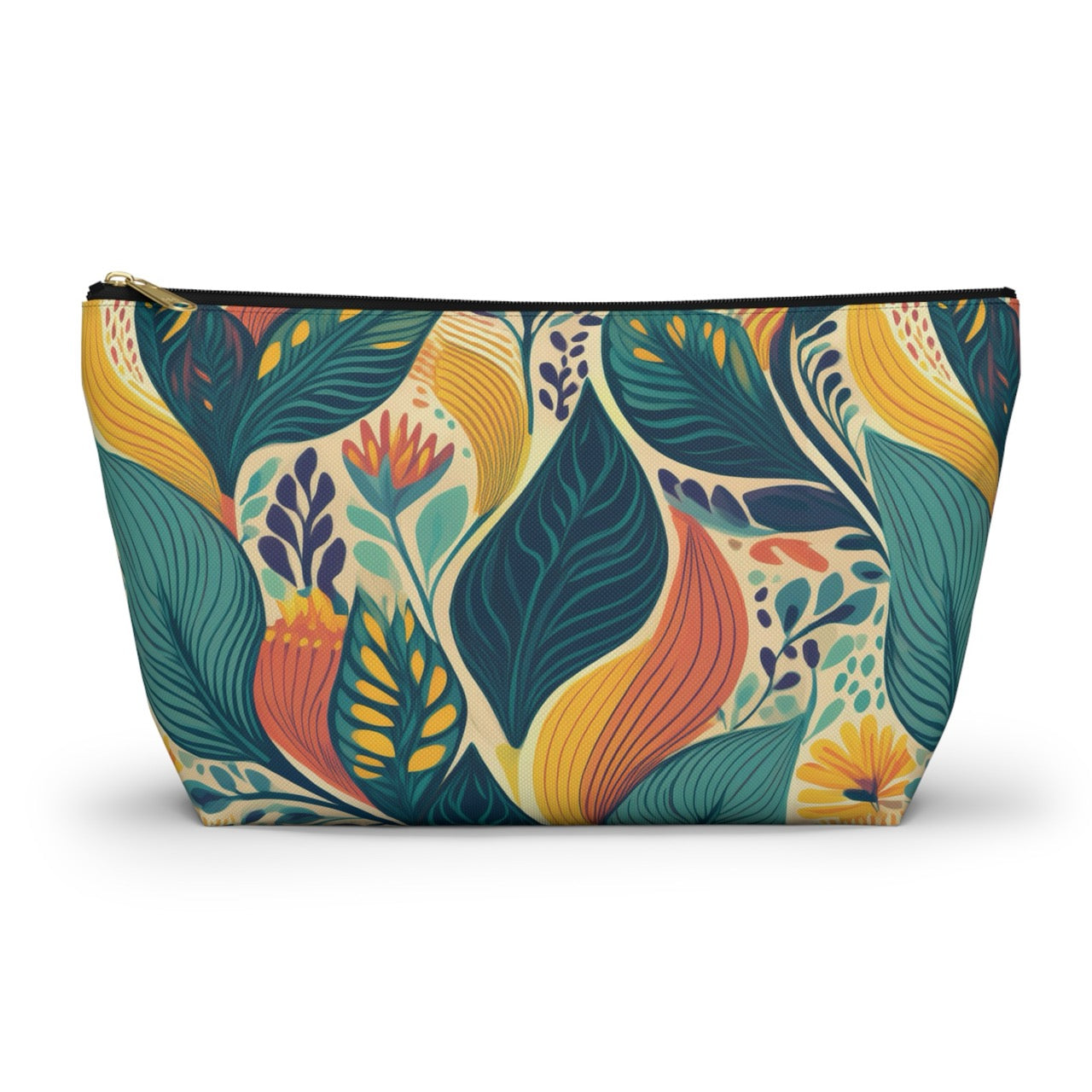 Autumn Symphony Botanicals T-bottom Accessory Pouch – Elegant Seasonal Foliage Organizer for Everyday Use