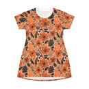 Bold Harvest Blooms T-Shirt Dress – Chic Autumn Floral Print Dress for Effortless Style