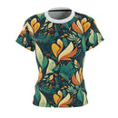 Vibrant Harmony Leaves Women's T-Shirt – Nature-Inspired Botanical Print for Effortless Elegance