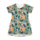 Floral Harmony Cascade T-Shirt Dress – Elegant Botanical Print Dress for Effortless Style