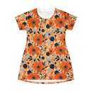 Autumn Glow Blossoms T-Shirt Dress – Cozy & Stylish Floral Print Dress for Effortless Elegance