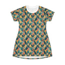 Autumn Symphony Botanicals T-Shirt Dress – Elegant Fall-Inspired Floral Print Dress