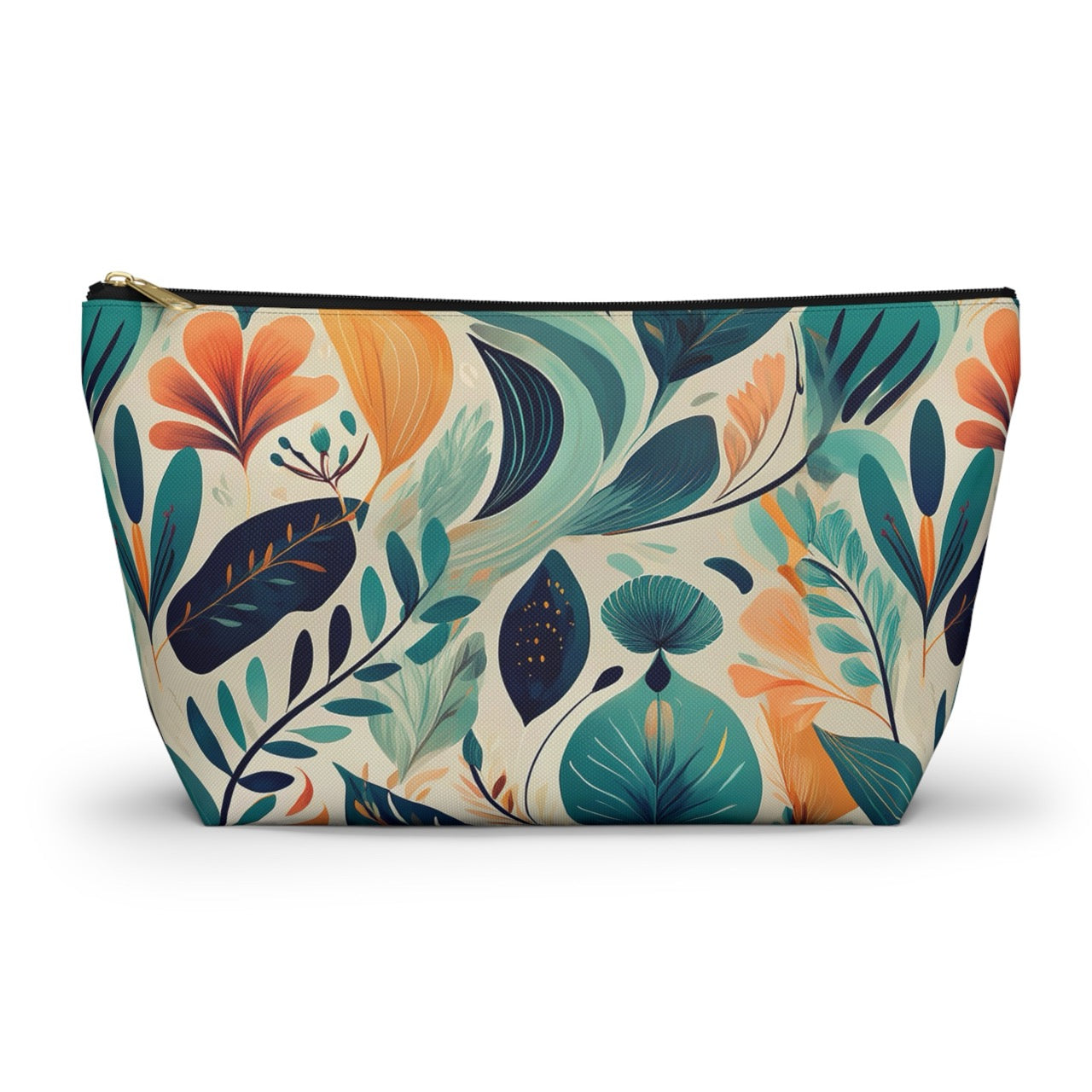 Floral Harmony Cascade T-bottom Accessory Pouch – Vibrant Botanical Print Organizer for Everyday Use