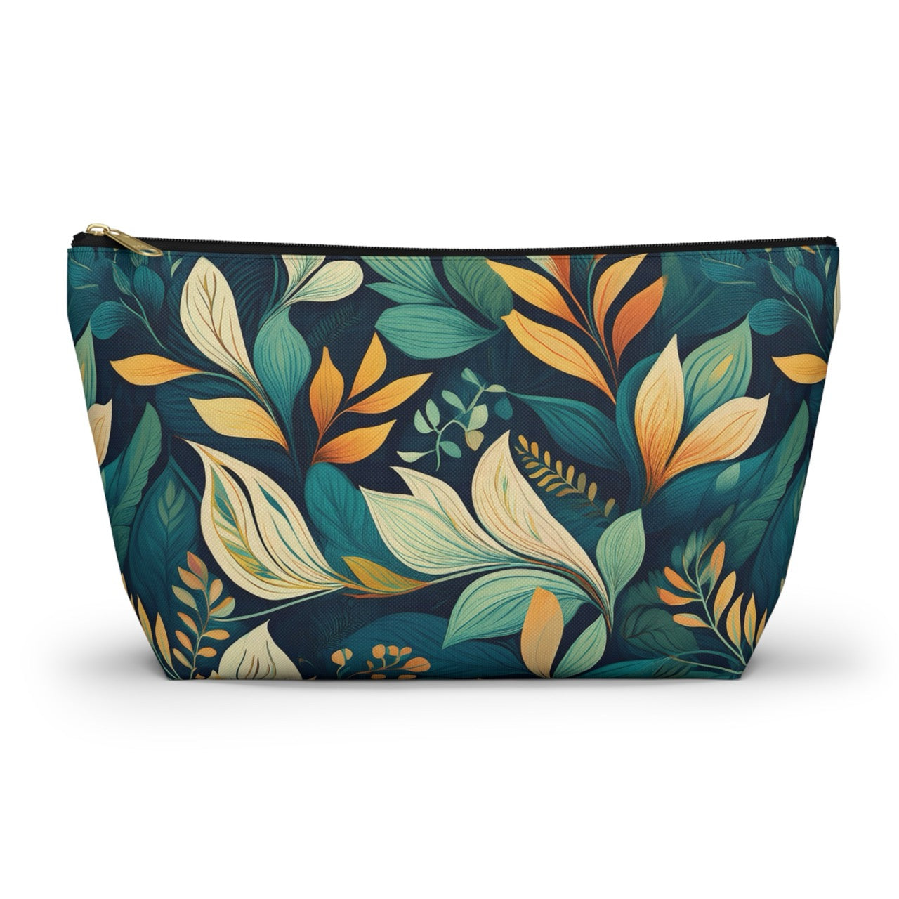 Golden Hour Foliage T-bottom Accessory Pouch – Elegant Botanical Print Organizer for Everyday Use