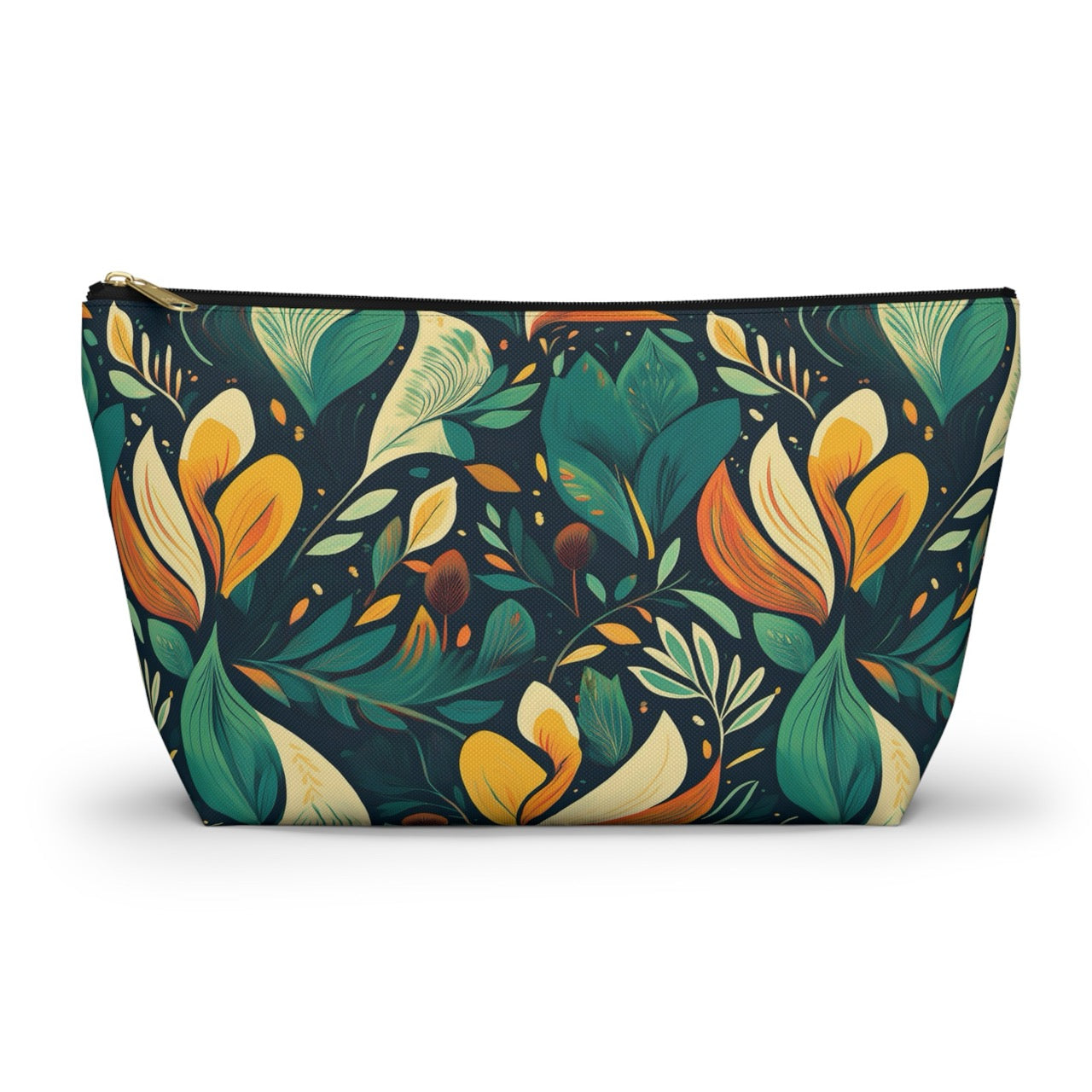 Vibrant Harmony Leaves T-bottom Accessory Pouch – Bold Botanical Print Organizer for Everyday Essentials