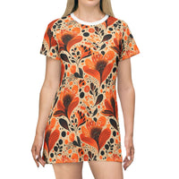 Sunlit Blooms Symphony T-Shirt Dress – Radiant Floral Print Dress for Effortless Elegance