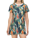 Tropical Twilight Elegance T-Shirt Dress – Enchanting Botanical Print Dress for Effortless Chic