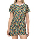 Autumn Symphony Botanicals T-Shirt Dress – Elegant Fall-Inspired Floral Print Dress
