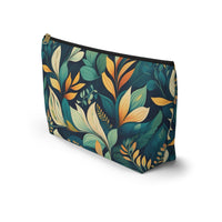 Golden Hour Foliage T-bottom Accessory Pouch – Elegant Botanical Print Organizer for Everyday Use