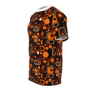 Orange Orbit Dynamics Men's T-Shirt – Retro-Futuristic Geometric Print for Bold Statement Style