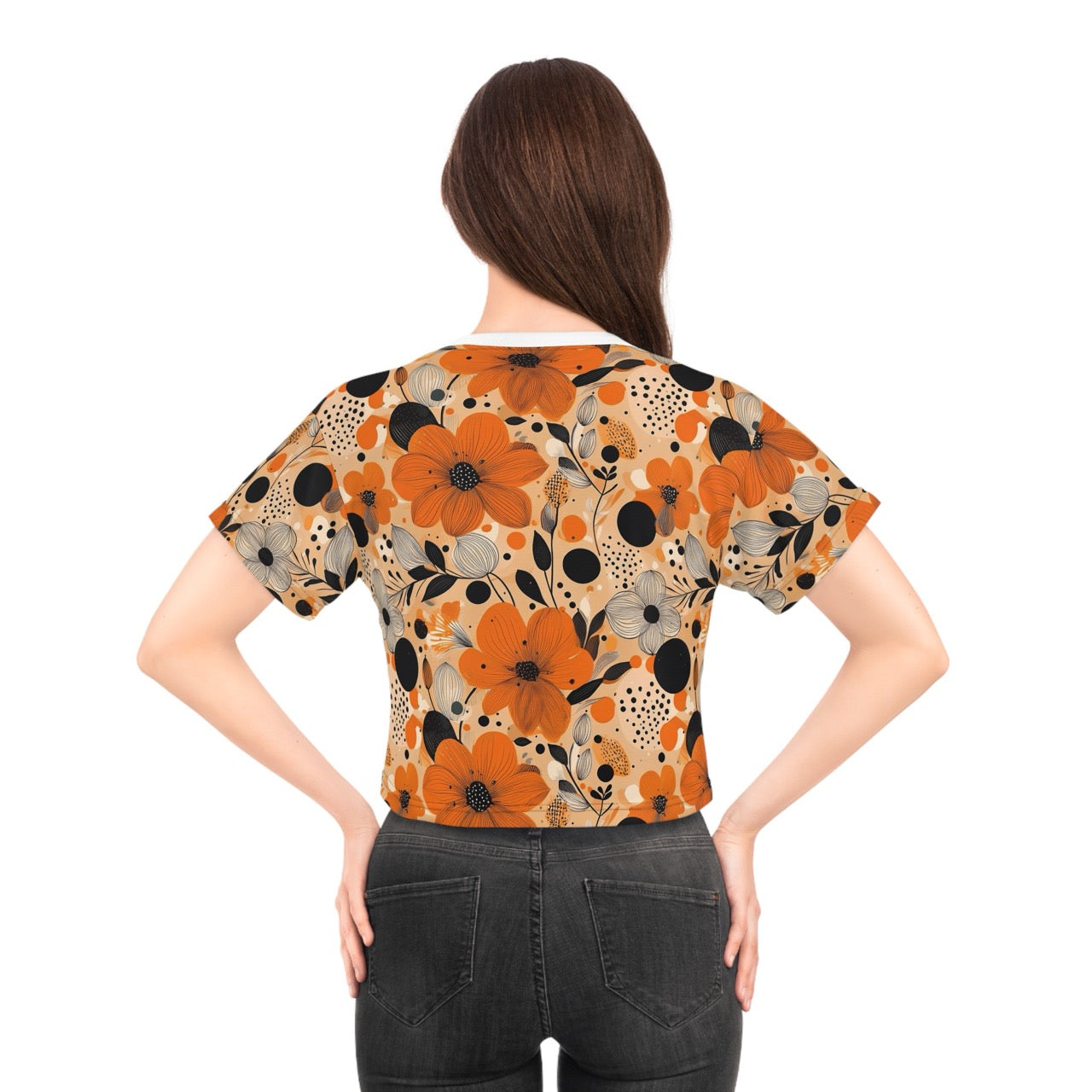 Autumn Glow Blossoms Crop Tee – Stylish Floral Print Top for Effortless Chic