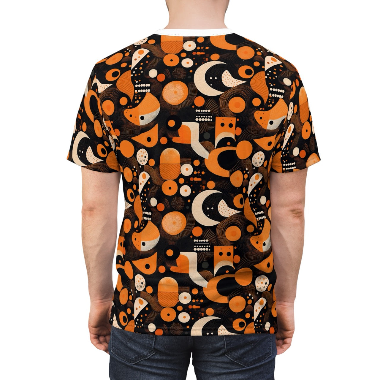 Cosmic Deco Fusion Men's T-Shirt – Bold Geometric Retro-Futuristic Print for Unique Style