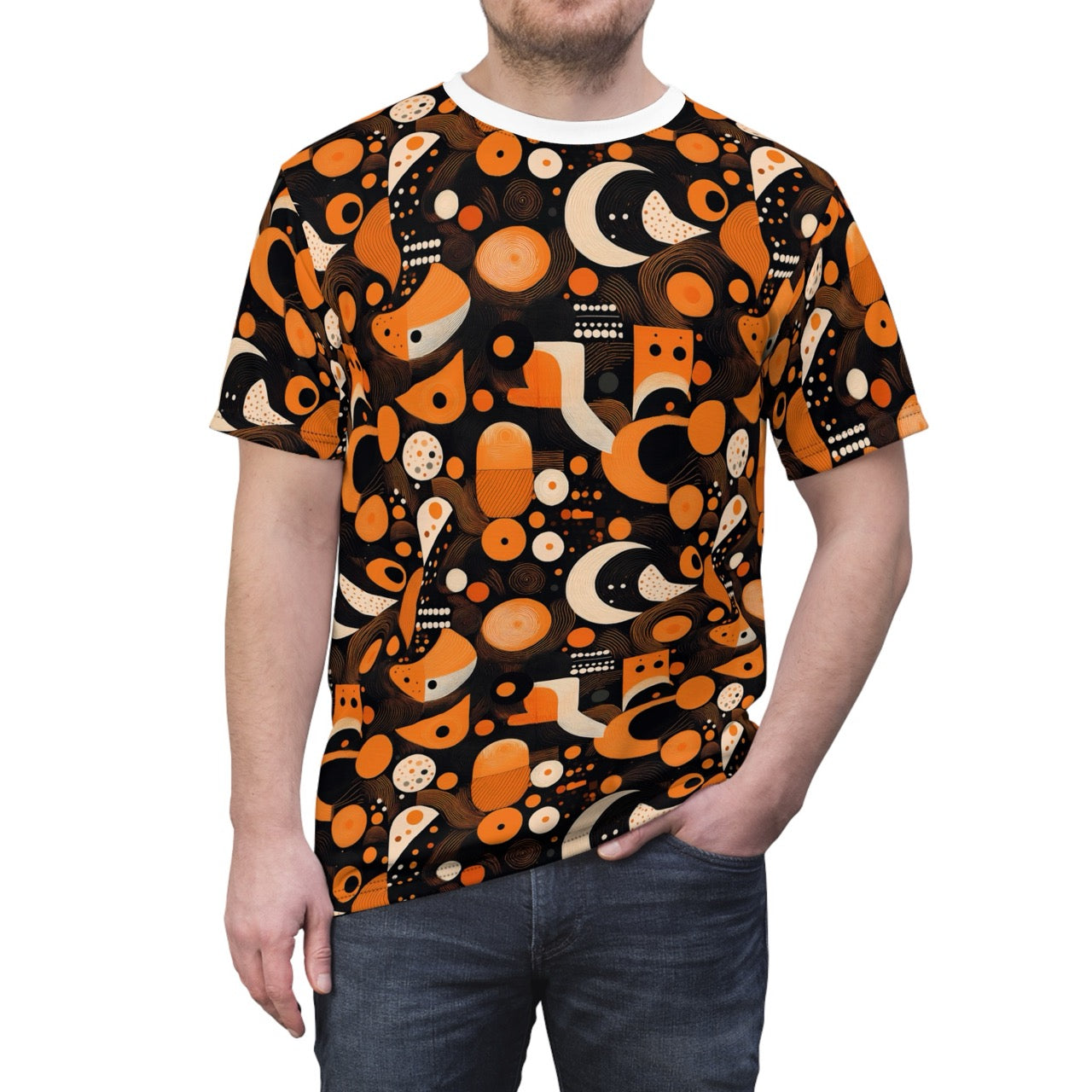 Cosmic Deco Fusion Men's T-Shirt – Bold Geometric Retro-Futuristic Print for Unique Style
